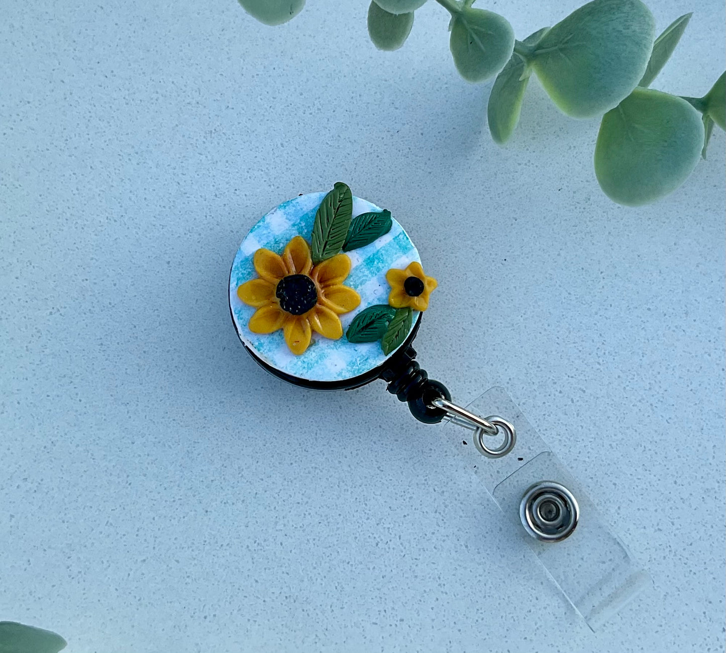 Badge Reel - Sunflowers & Plaid